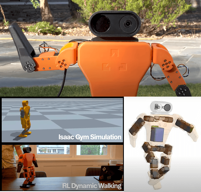 Zeroth-01 orange humanoid robot with simulation and real-world walking demos